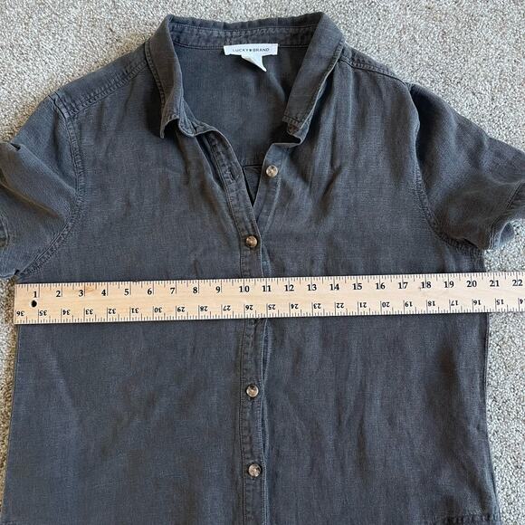 Lucky Brand Short Sleeves Shirt Dress Pockets Linen /Lyocell Size Large Gray - Picture 8 of 12